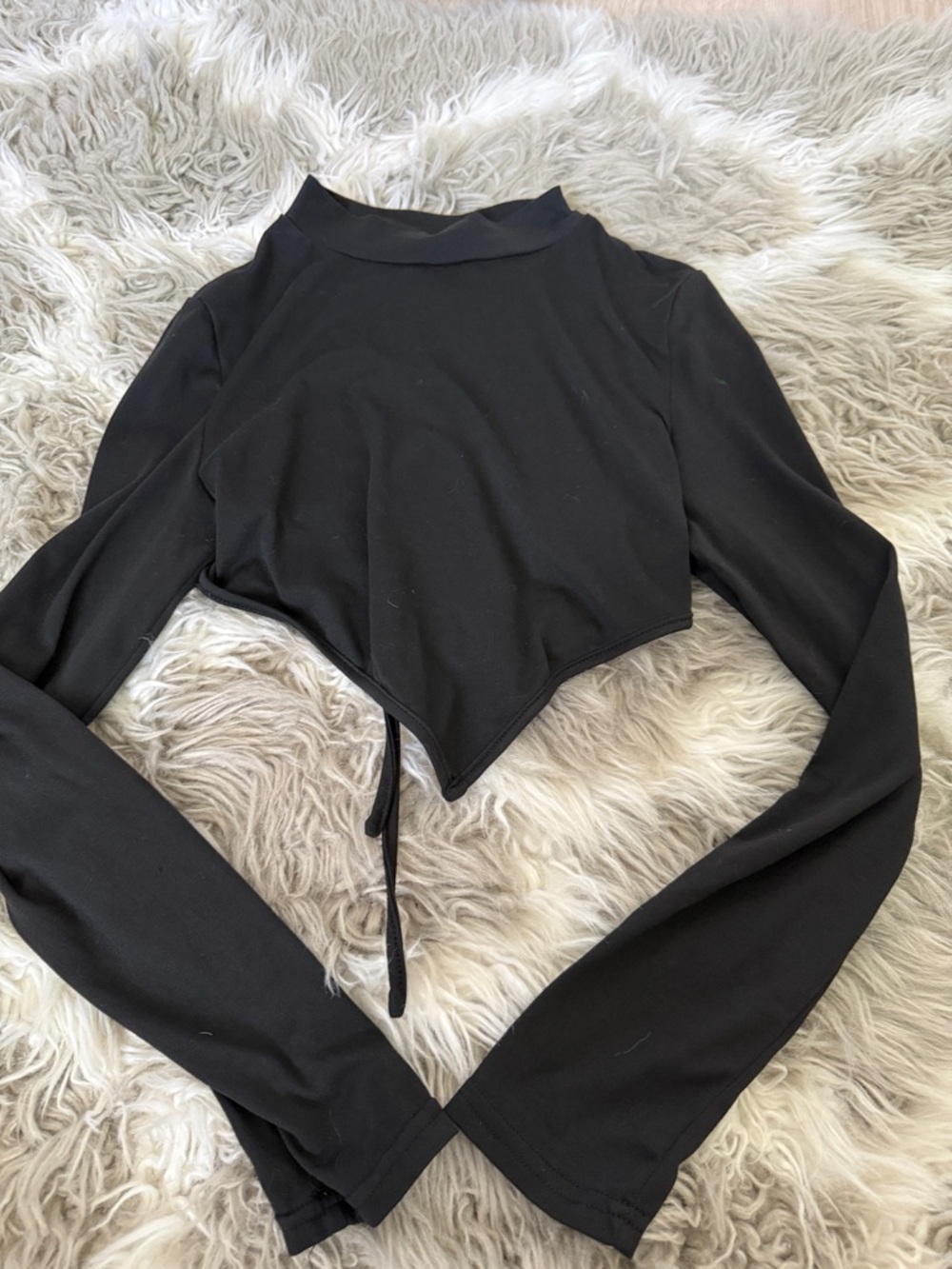 SHEIN Black Long Sleeve Cropped Top with Pointed Hem